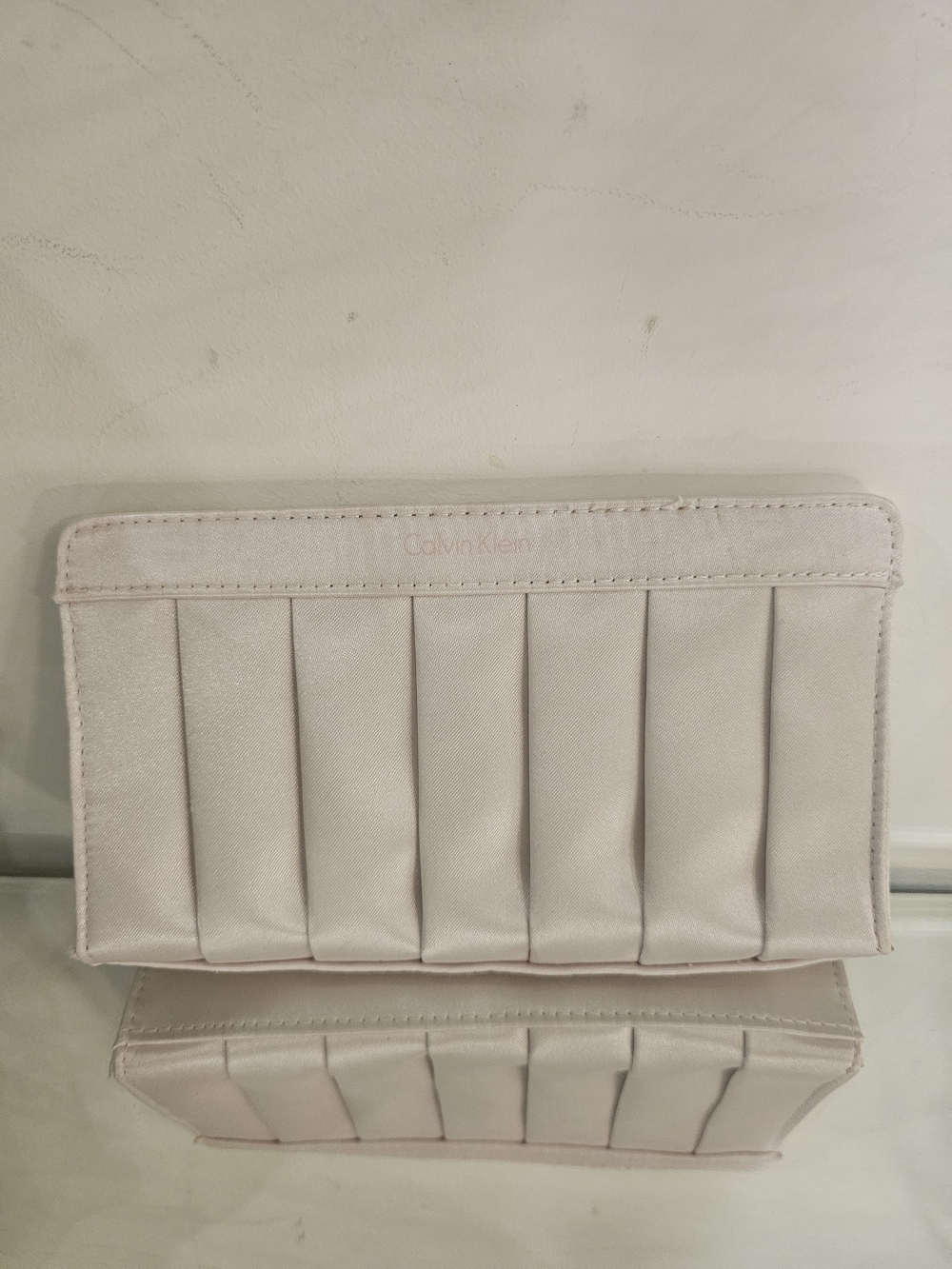 Calvin Klein Light Cream Pleated Wristlet Clutch